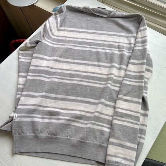 Frank And Oak Merino Wool Crewneck Long-Sleeve Sweater Light Grey Stripe - SZ M - Picture 3 of 9